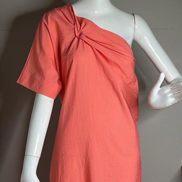 COS Sz 10 Coral Long One Cap Sleeve Back Zip Double Pocket Dress Peach - Picture 4 of 8